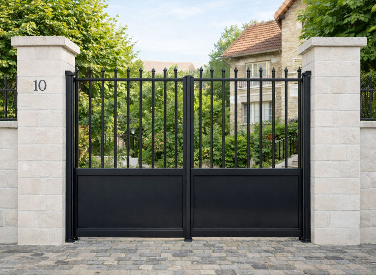 Portail-barreaux-classique-aluminium-Dryade battant weigelia