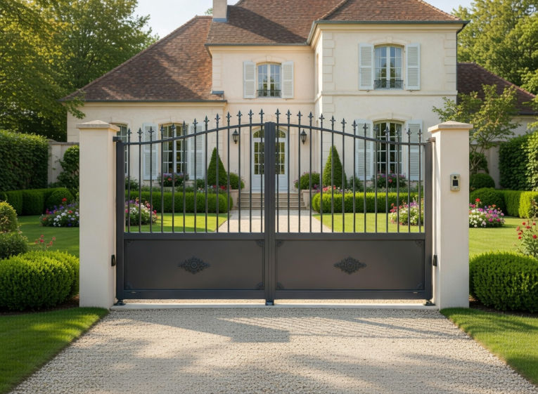 Portail-barreaux-classique-aluminium-Dryade battant weigelia